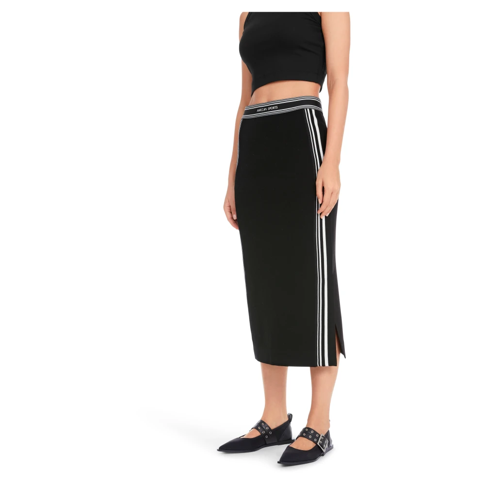 Marc Cain Gestreepte Gebreide Midi Rok Black Dames