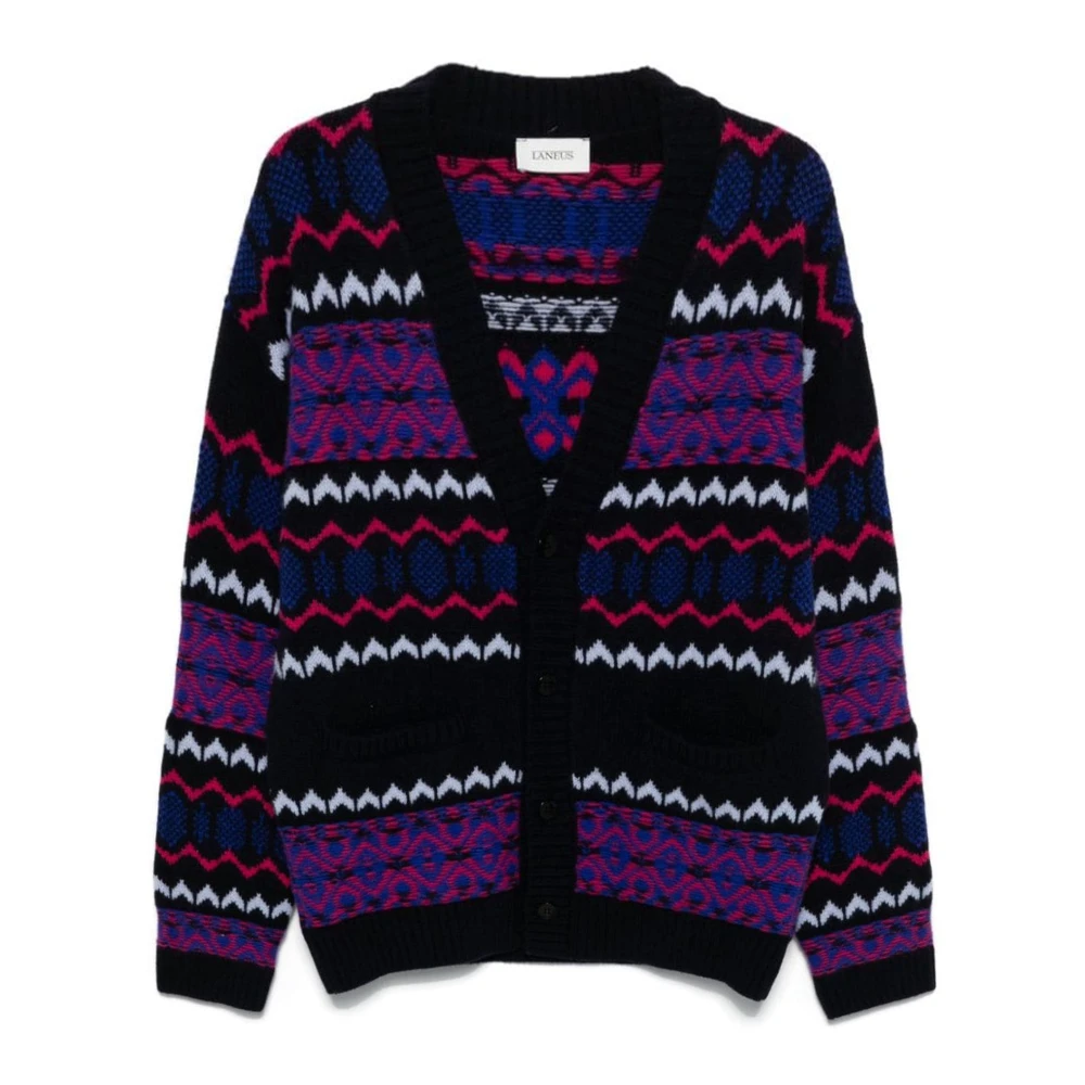 Laneus Blauwe Gebreide Vest Trui Multicolor Heren