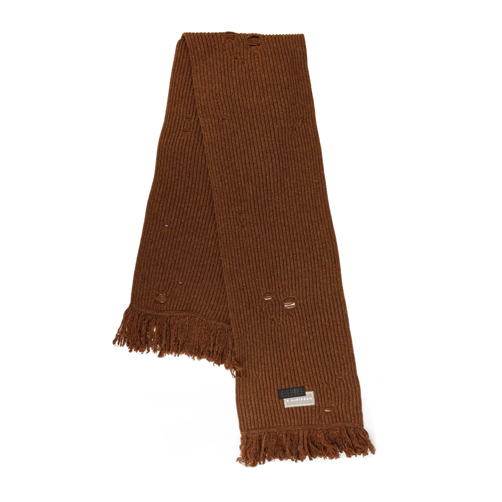 Mm6 Maison Margiela Men's Brown Fringed Knit Scarf Made In Italy - Winter Scarves - One Size - Accessories