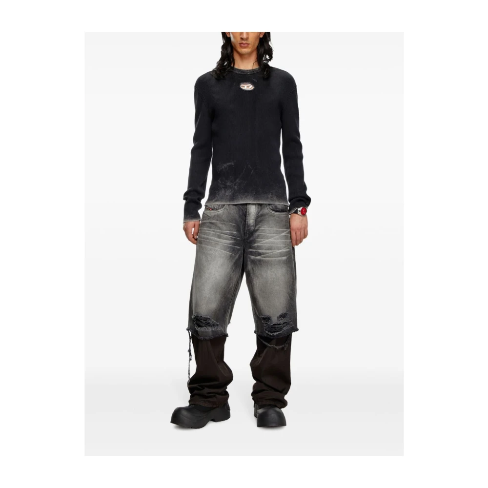 Diesel Zwarte Cut-Out Trui met Oval D Black Heren