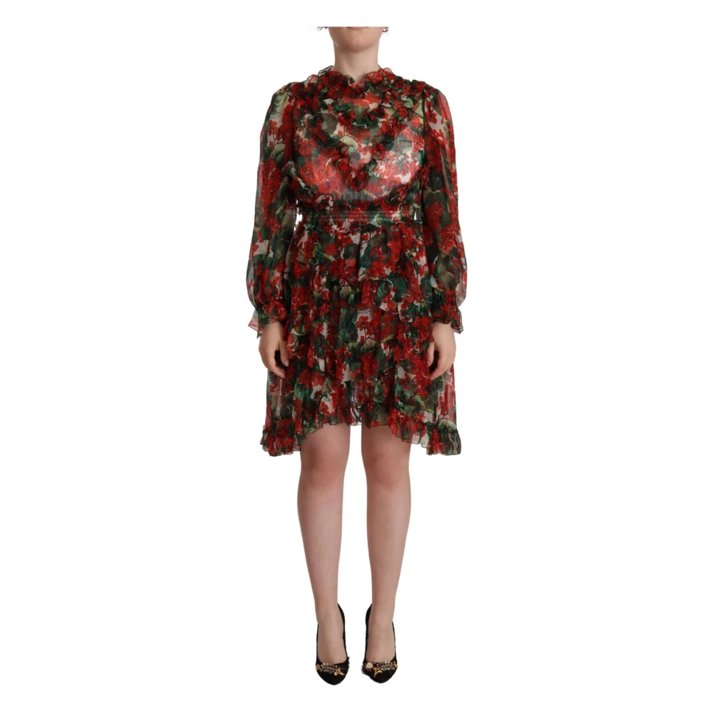 Dolce & Gabbana Women's Multicolor Short Dresses, S, Floral Silk Mini Dress Red