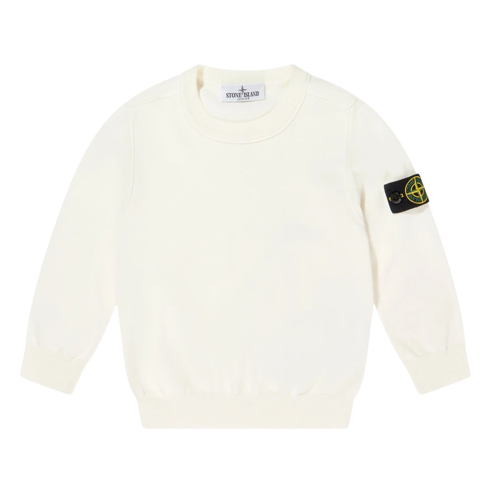 Stone Island White Kids Knitwear, Male, 3 Y, Compass Cotton Fleece Sweatshirt
