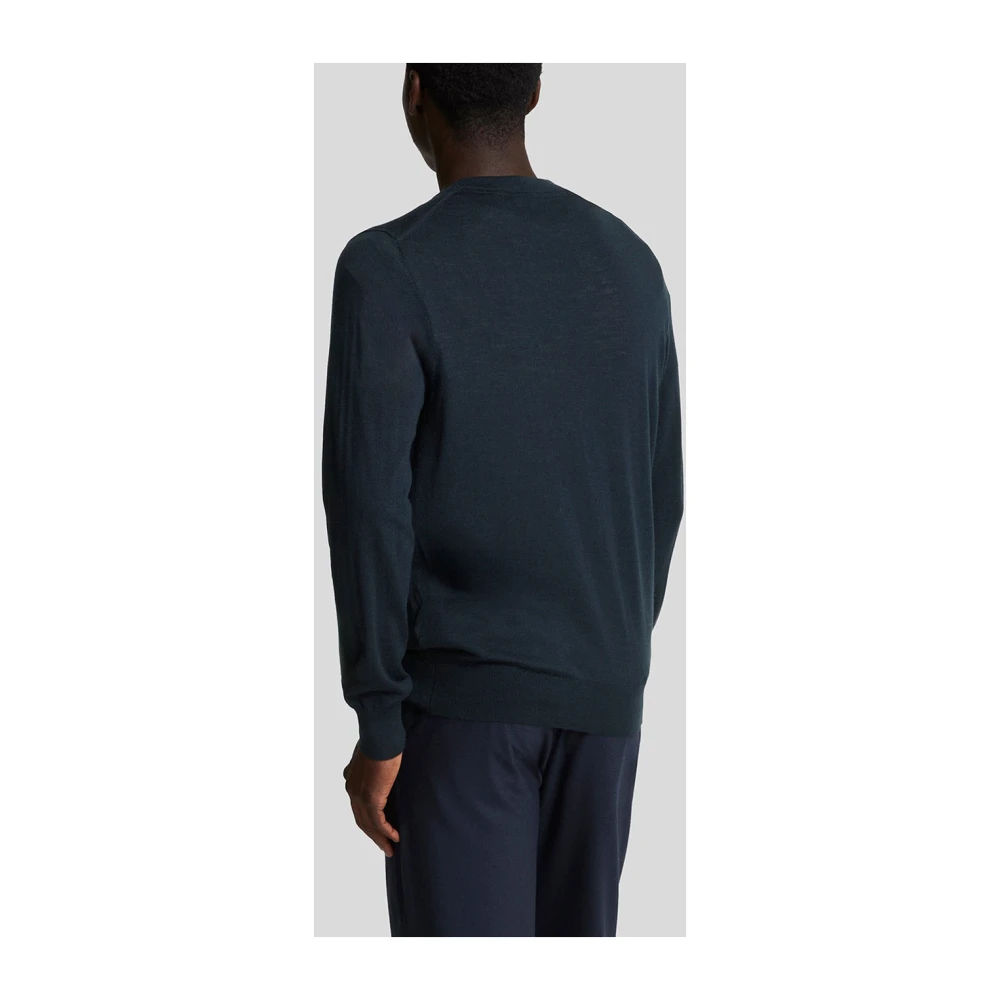 Lyle & Scott Blauwe Merino Crew Sweater Blue Heren