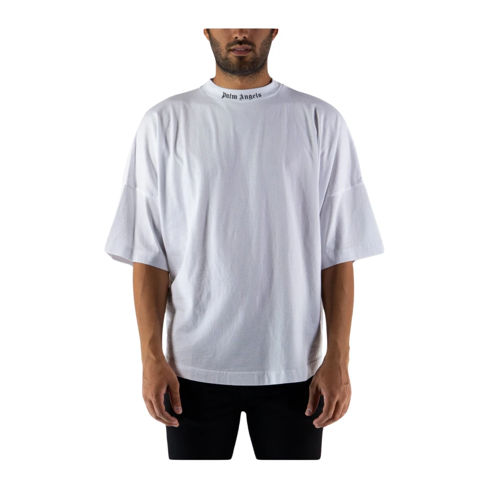 Palm Angels Bedrukt Logo T-Shirt Oversized Ronde Hals Korte Mouw White Heren