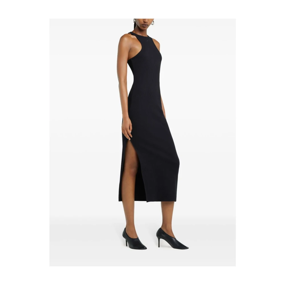Courrèges Zwarte Geribbelde Jersey Midi Jurk Black Dames