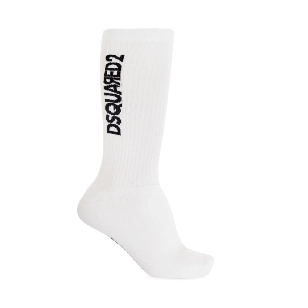 Dsquared2 Men's White Socks, L, /Black Cotton Blend Sports Socks