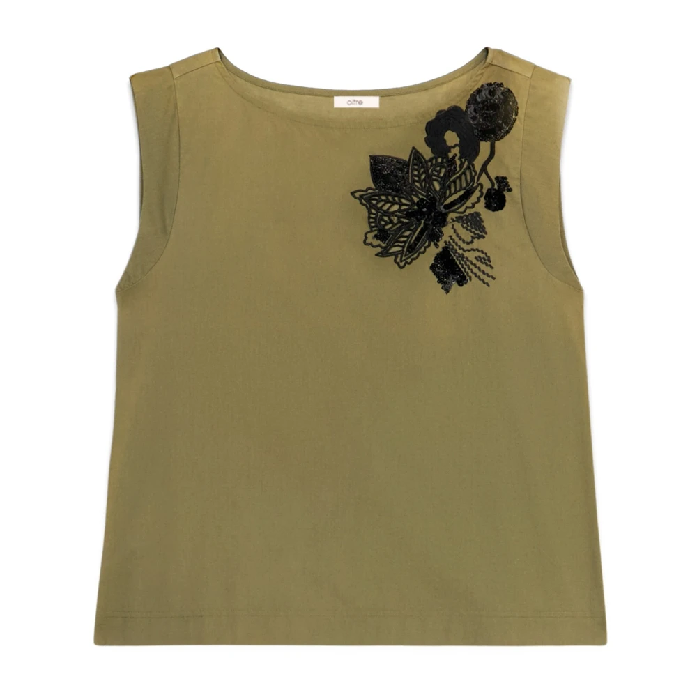 Oltre Top met borduursel en pailletten Green Dames