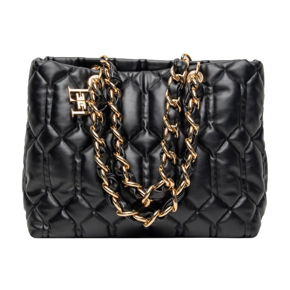 Elisabetta Franchi Zwarte shopper tas met diamantvormig stiksel Black Dames