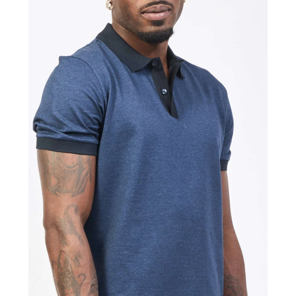 Hugo Boss Blauwe Polo met Driekleurig Patroon Blue Heren