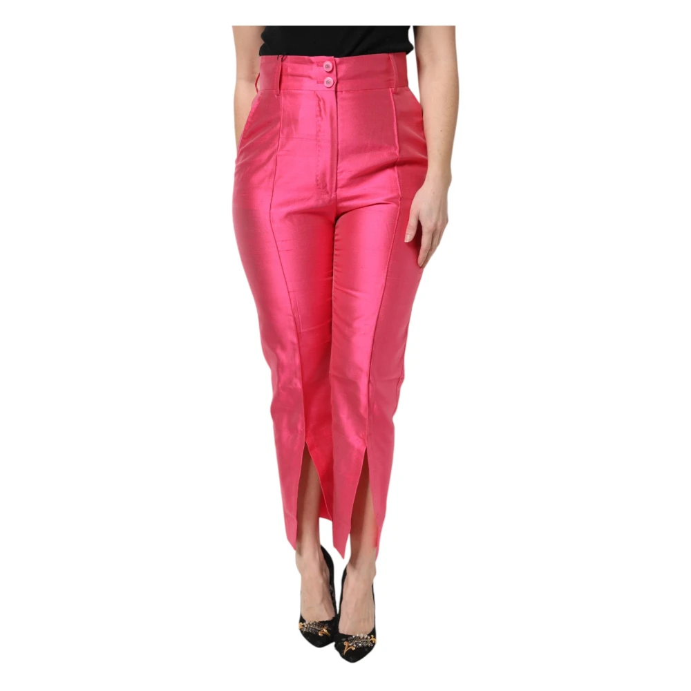 Dolce & Gabbana Women's Pink Silk High Waist Tapered Trousers - Slim-Fit Trousers - Xs - Trousers