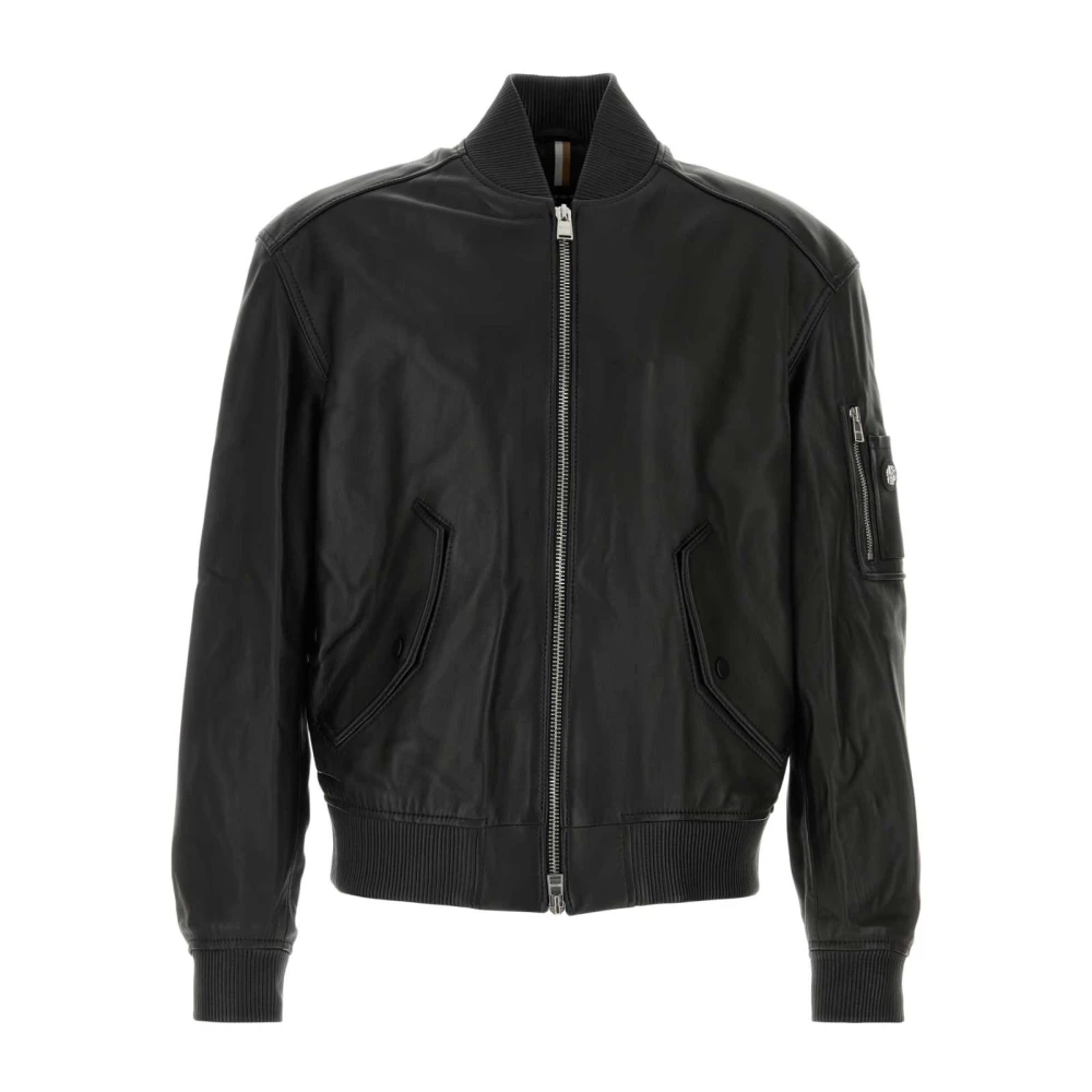 Boss Zwarte Leren Bomberjack Black Heren