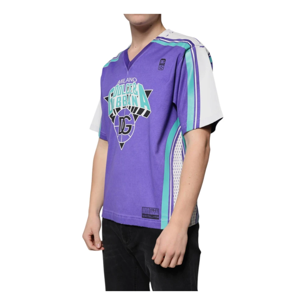 Dolce & Gabbana Multicolor T-Shirts, Male, 3XS, Purple Logo Jersey Cotton T-Shirt