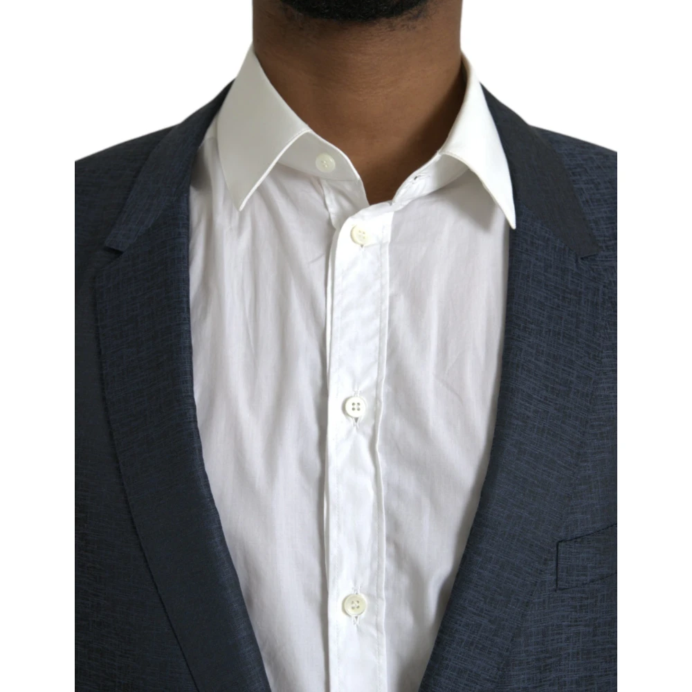 Dolce & Gabbana Blauwe Wollen Jas Gold Single-Breasted Blazer Blue Heren