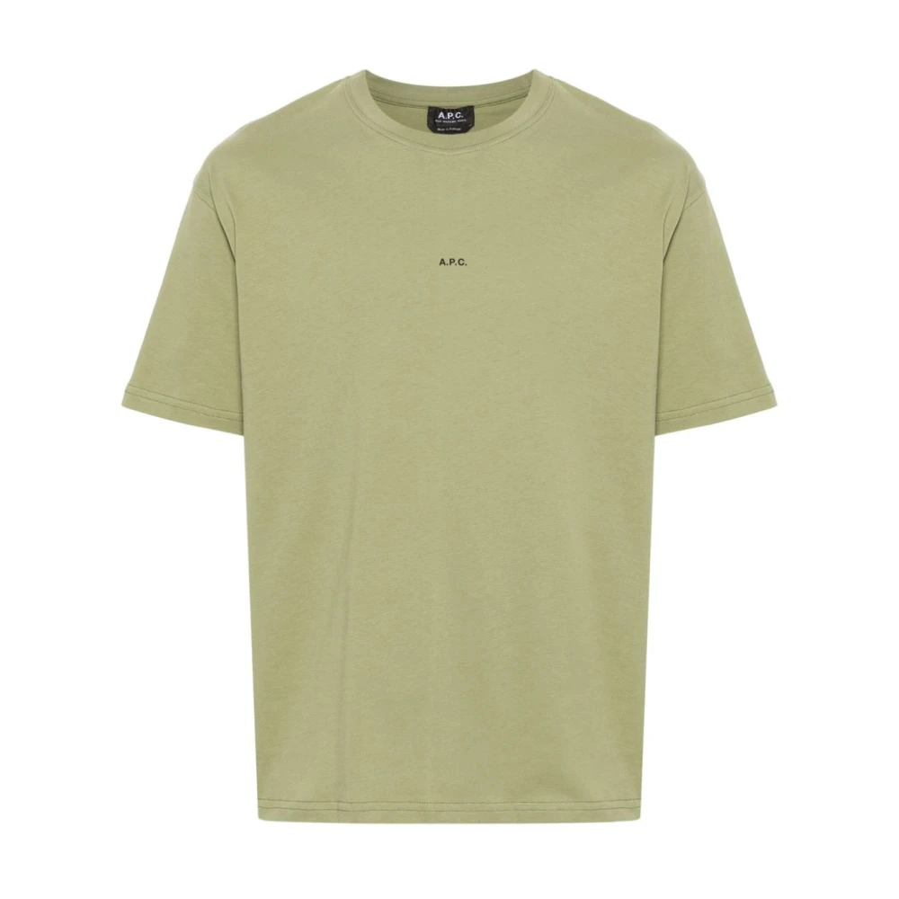 A.p.c. Stretch-Jersey Crewneck T-Shirt met Logo Print Green Heren