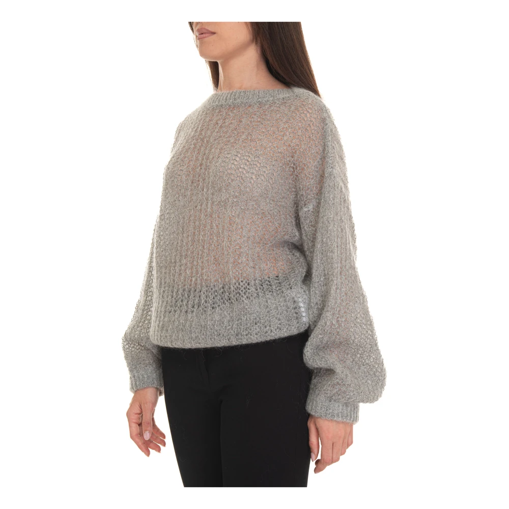 Boss Trui met ronde hals en pofmouwen Gray Dames