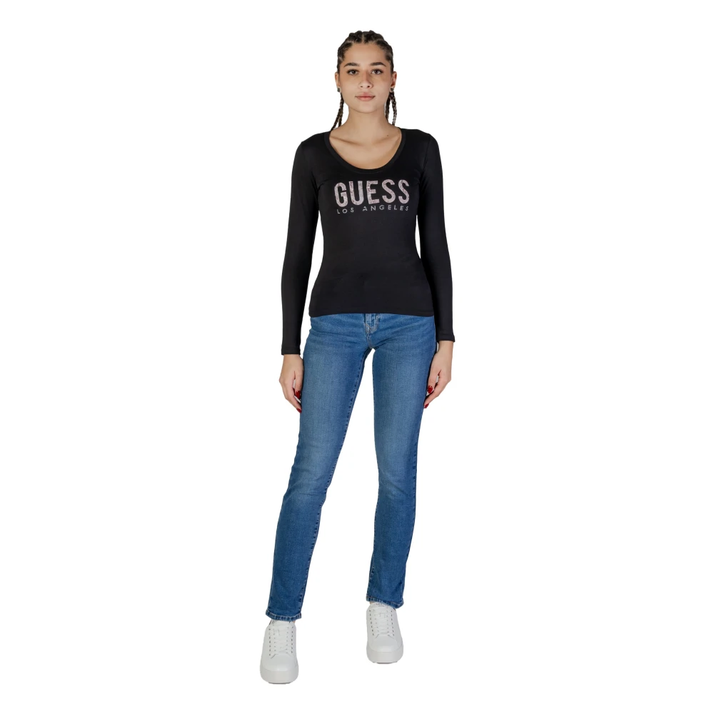 Guess Lange mouwen katoenen T-shirt collectie Black Dames