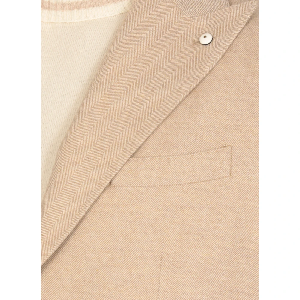 Lubiam Beige Katoenen Jas met Herringbone Patroon Beige Heren