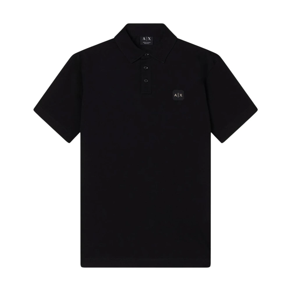 Armani Exchange Men's Black Short Sleeve Cotton Polo Shirt With Button Fastening - Polo Shirts - 2XL- Tops