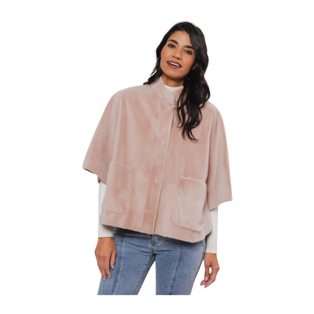 Rino&Pelle Faux Fur Cape Dewi Powder Pink Dames