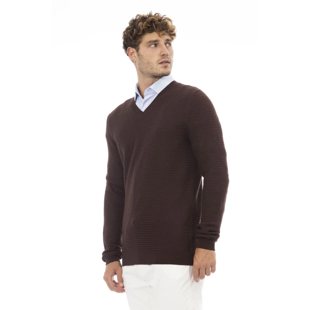 Alpha Studio V-hals trui met lange mouwen Brown Heren