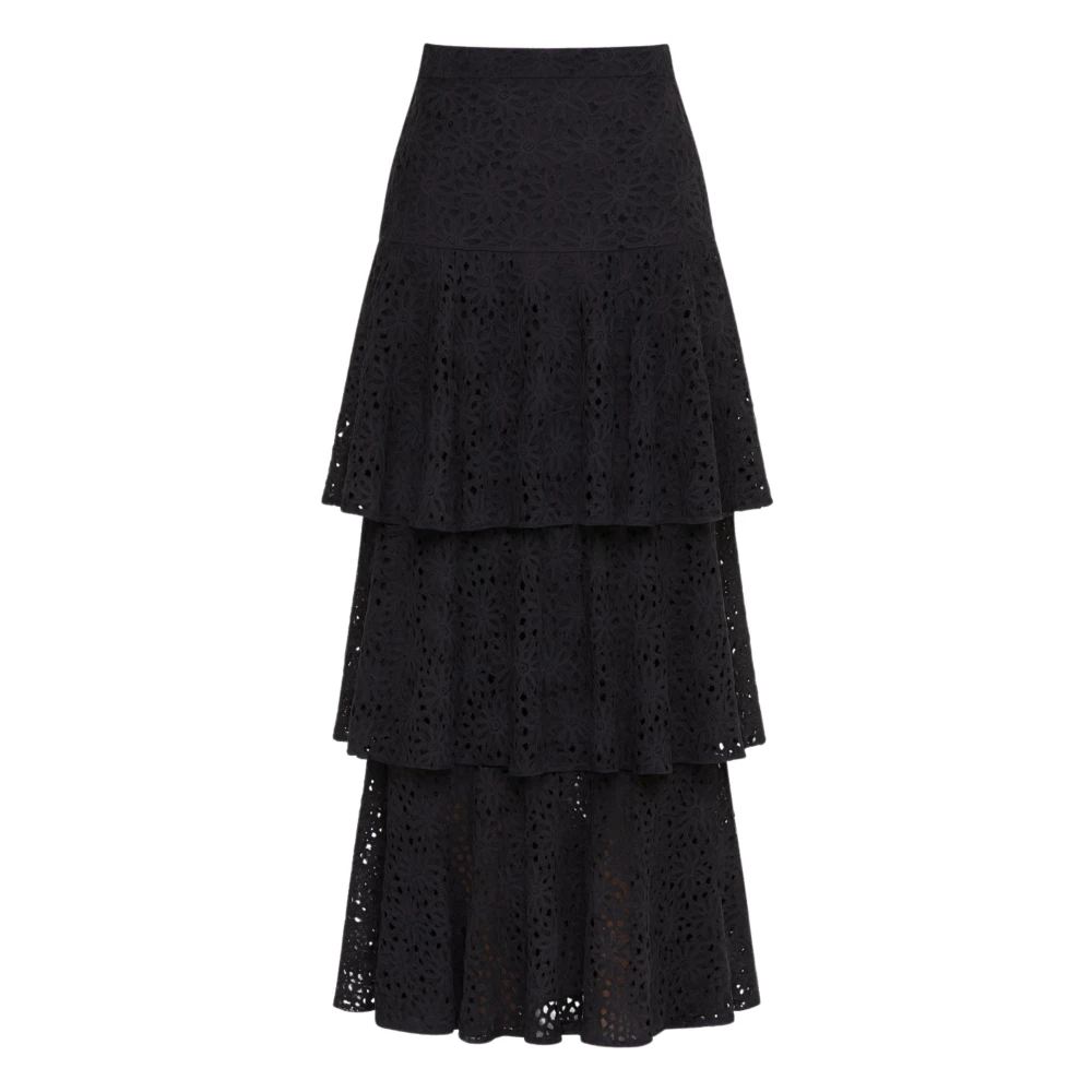 Actualee Black Maxi Skirts, Female, M, Gonna Lunga A Balze In Pizzo Sangallo