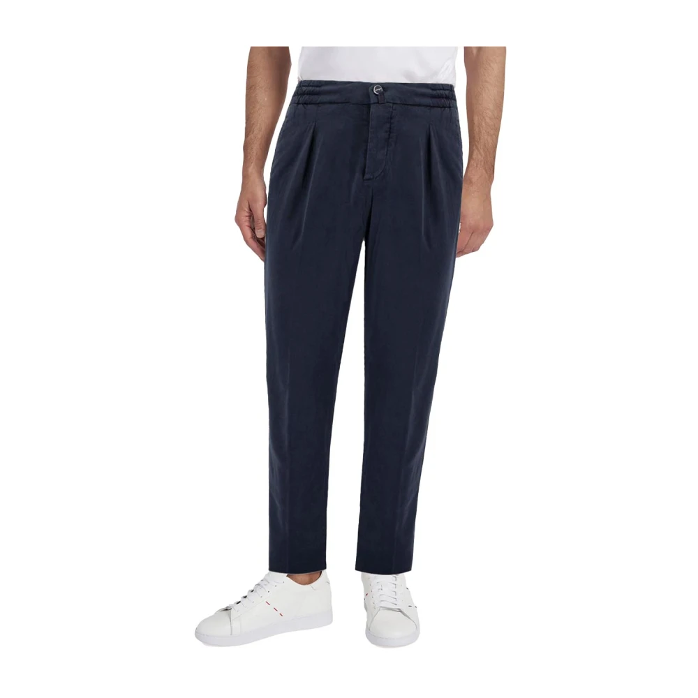 Kiton Blauwe Jogger Broek in Lyocell Blue Heren