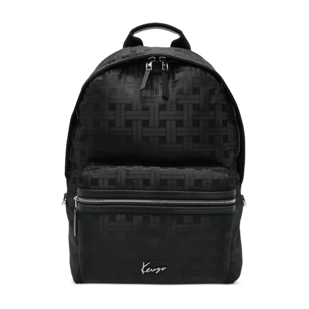 Kenzo Svart Ryggsäck Med Monogrammönster Och Dragkedja