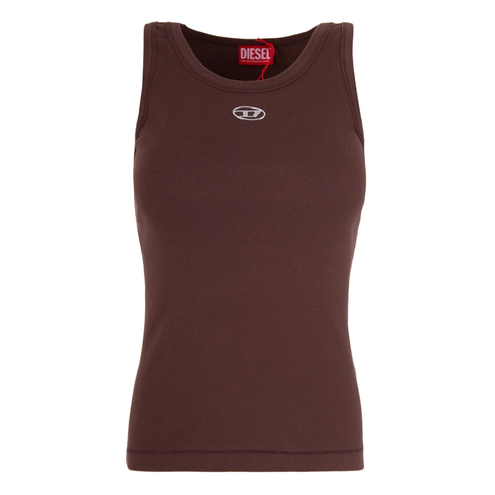 Diesel Women's Brown Ribbed Stretch Cotton Top - Sleeveless Tops - Xs - Tops