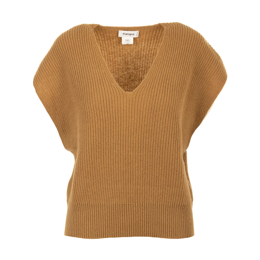 Kangra Kameel Sweater Vest Gesloten Brown Dames