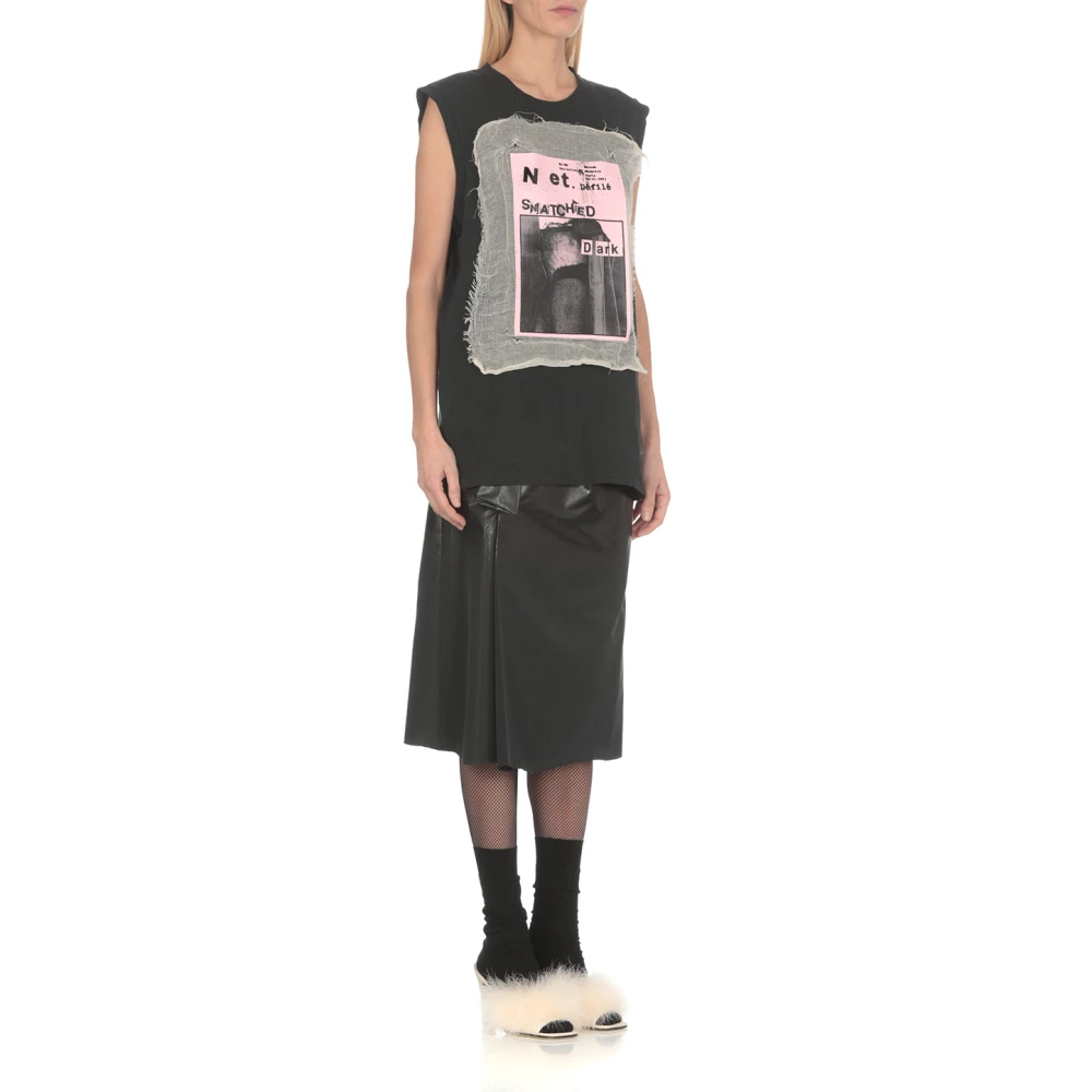 Maison Margiela Zwarte Mouwloze Katoenen T-shirt met Contrasterende Print Black Dames