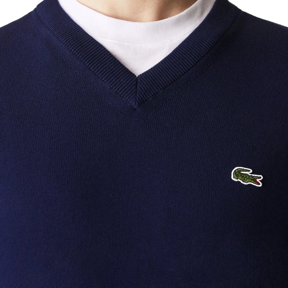Lacoste V-hals Katoenen Trui Navy Blauw Blue Heren