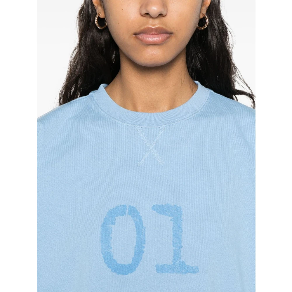 Semicouture Lichtblauwe Trui met Nummer Print Blue Dames