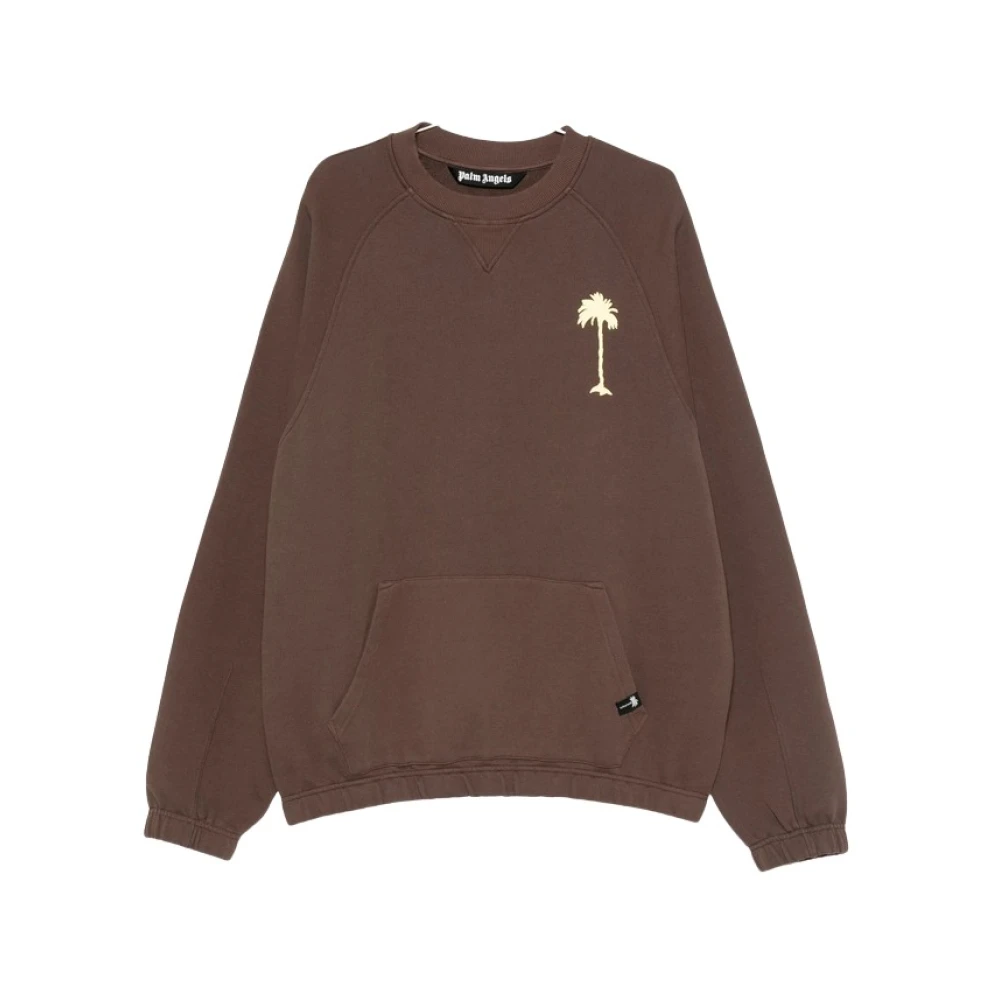 Palm Angels Brown Sweatshirts, Male, Xs, Crew Neck Sweatshirt