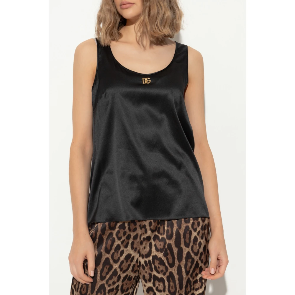 Dolce & Gabbana Mouwloze zijden top Black Dames
