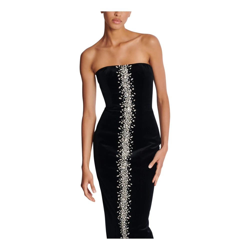Balmain Lange geborduurde fluwelen bustierjurk Black Dames