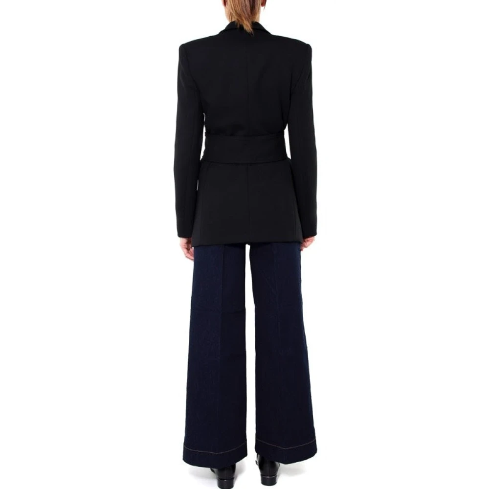 pinko Lange Twill Zwarte Blazer met Riem Black Dames
