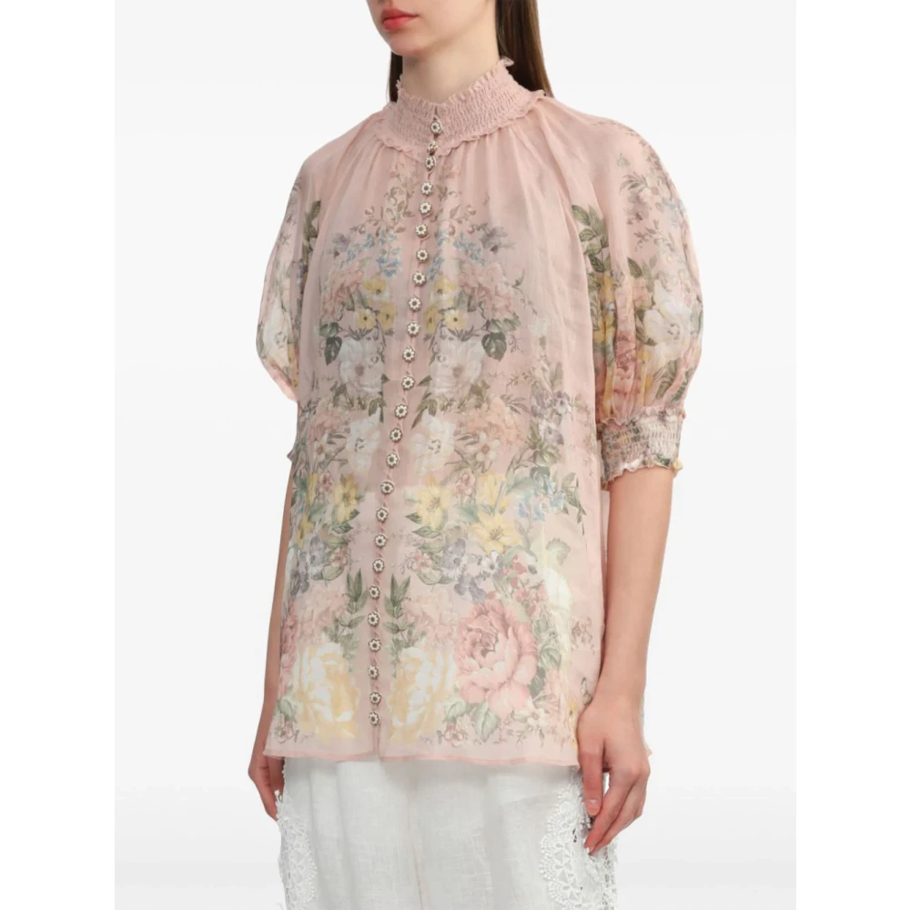Zimmermann Roze Elastische Blouson Mouw Shirt Multicolor Dames