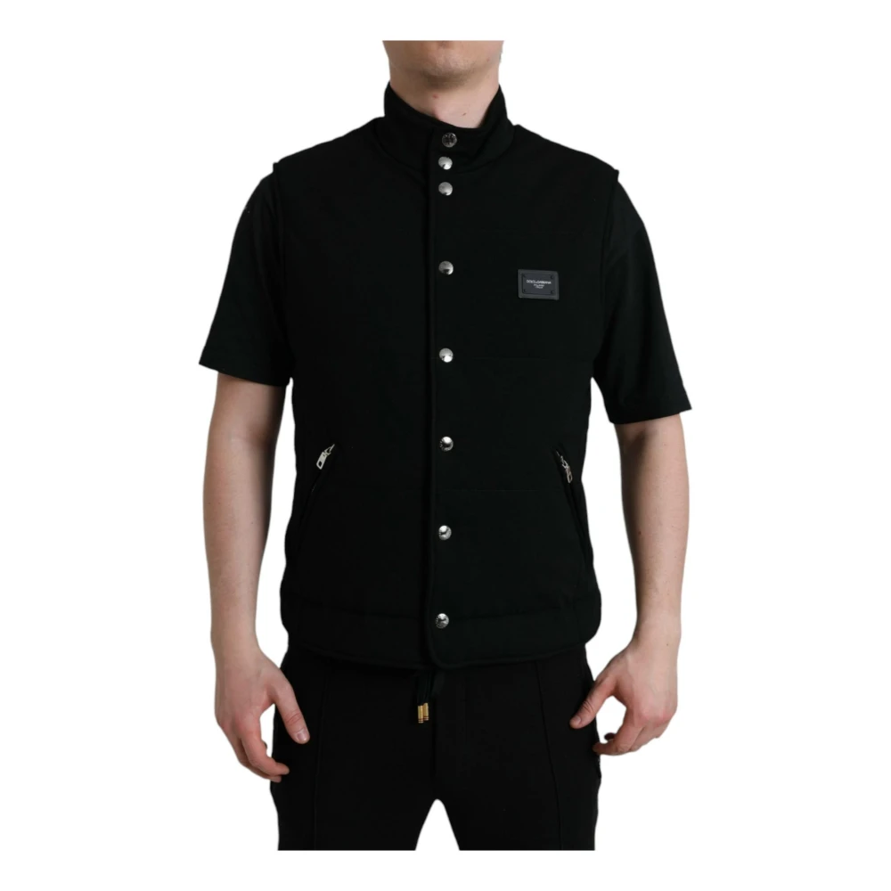 Dolce & Gabbana Men's Black Rayon Logo Vest Jacket
