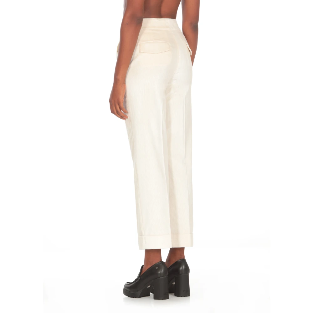 PESERICO Katoenen ribfluwelen broek Ivory Beige Dames