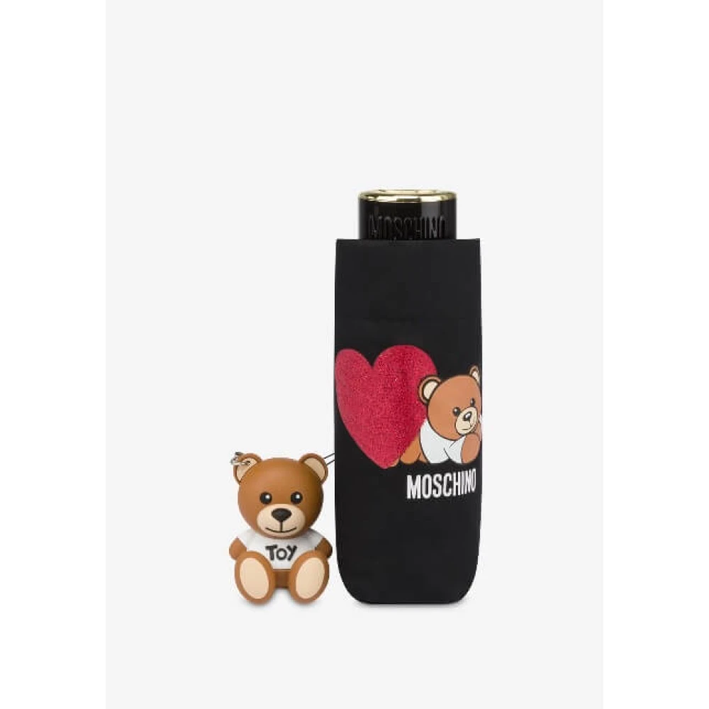 Moschino Teddy Love Mini Paraplu met Hart Handvat Black Unisex