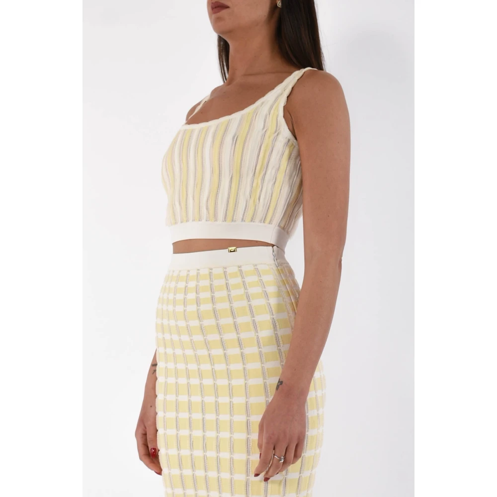 Elisabetta Franchi Geplooide viscose top met wijde halslijn Yellow Dames