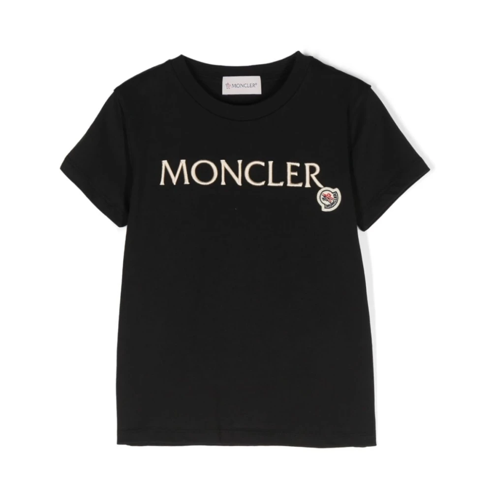 Moncler Girls Black T-Shirts,, Cotton Logo T-Shirts And Polos Size 8 Y Kids