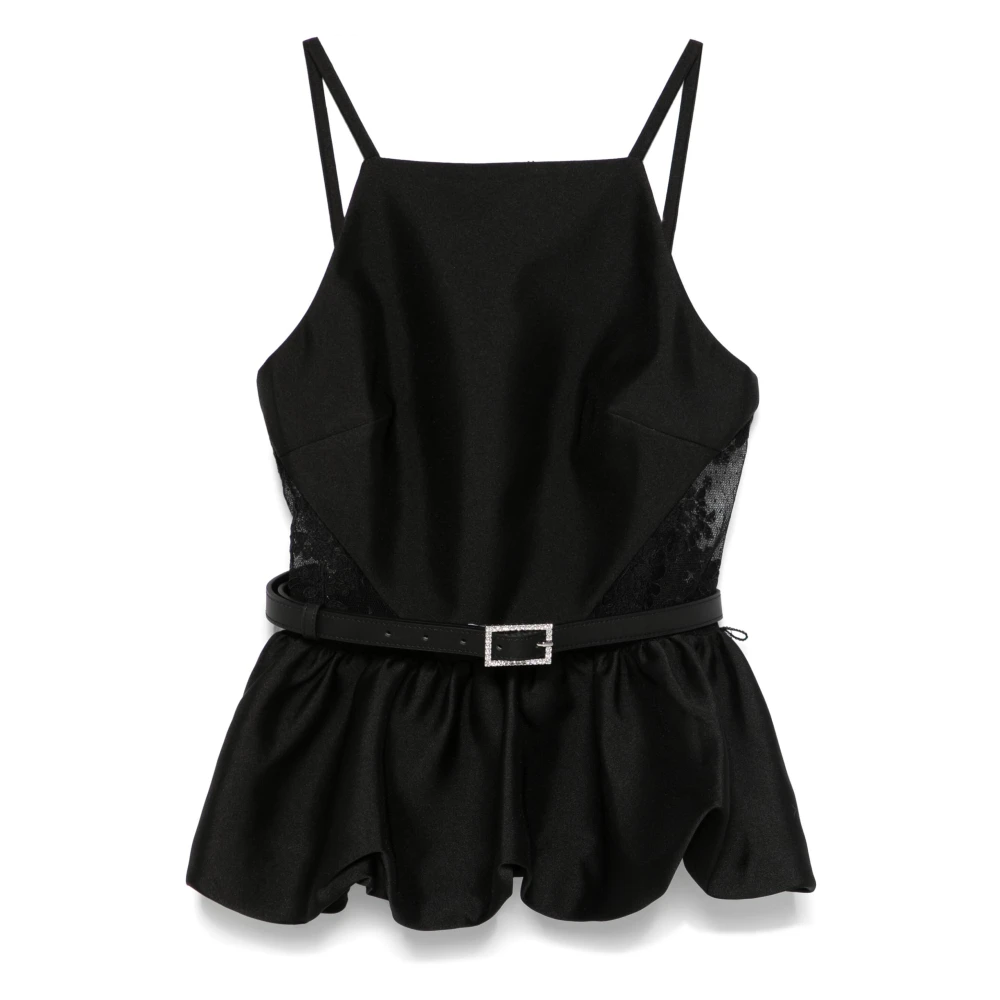 Self Portrait Zwarte Peplum Shirt met Kantpanelen Black Dames