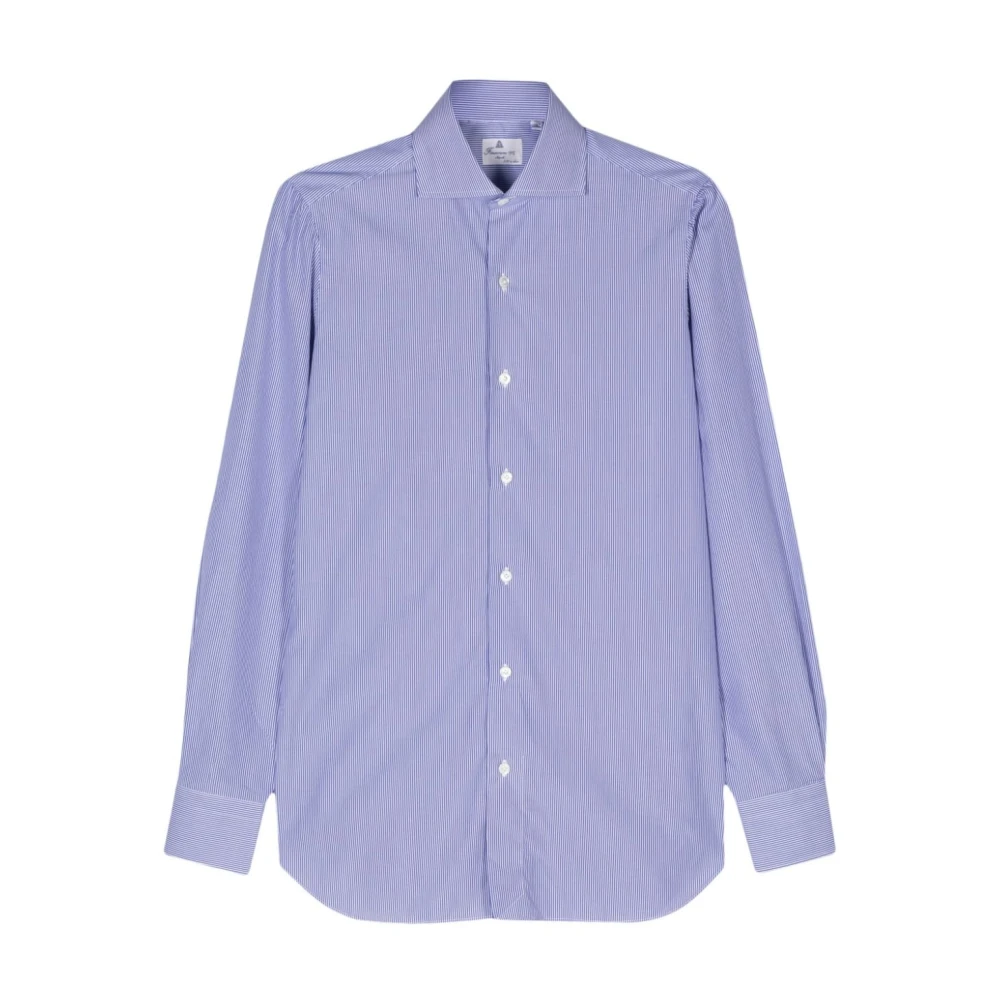 Finamore Blauw Verticaal Gestreept Overhemd Blue Heren