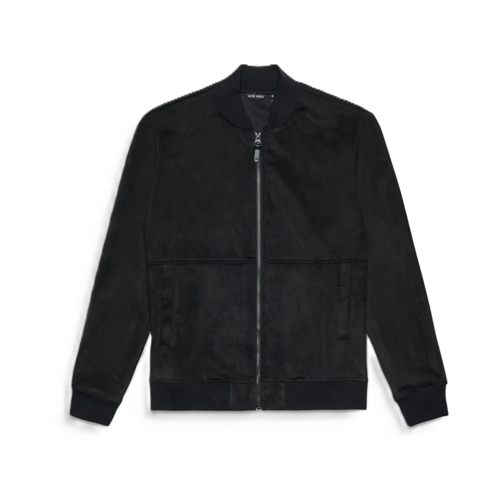 Antony Morato Effen Kleur Rits Sweater in Faux Suede Black Heren