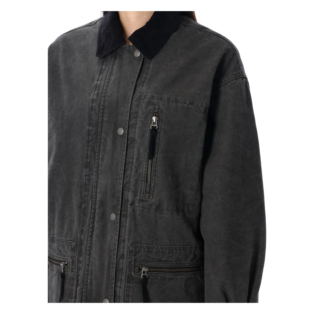 Isabel Marant Étoile Zwarte Gecoate Katoenen Jas Werkkleding Stijl Black Dames