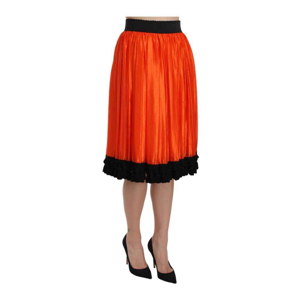 Dolce & Gabbana Women's Orange Silk Aline Skirt In Black And - Midi Skirts - S - Skirts