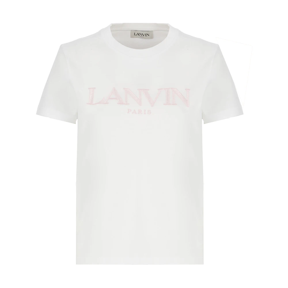 Lanvin Witte Katoenen T-shirt met Geborduurd Logo White Dames