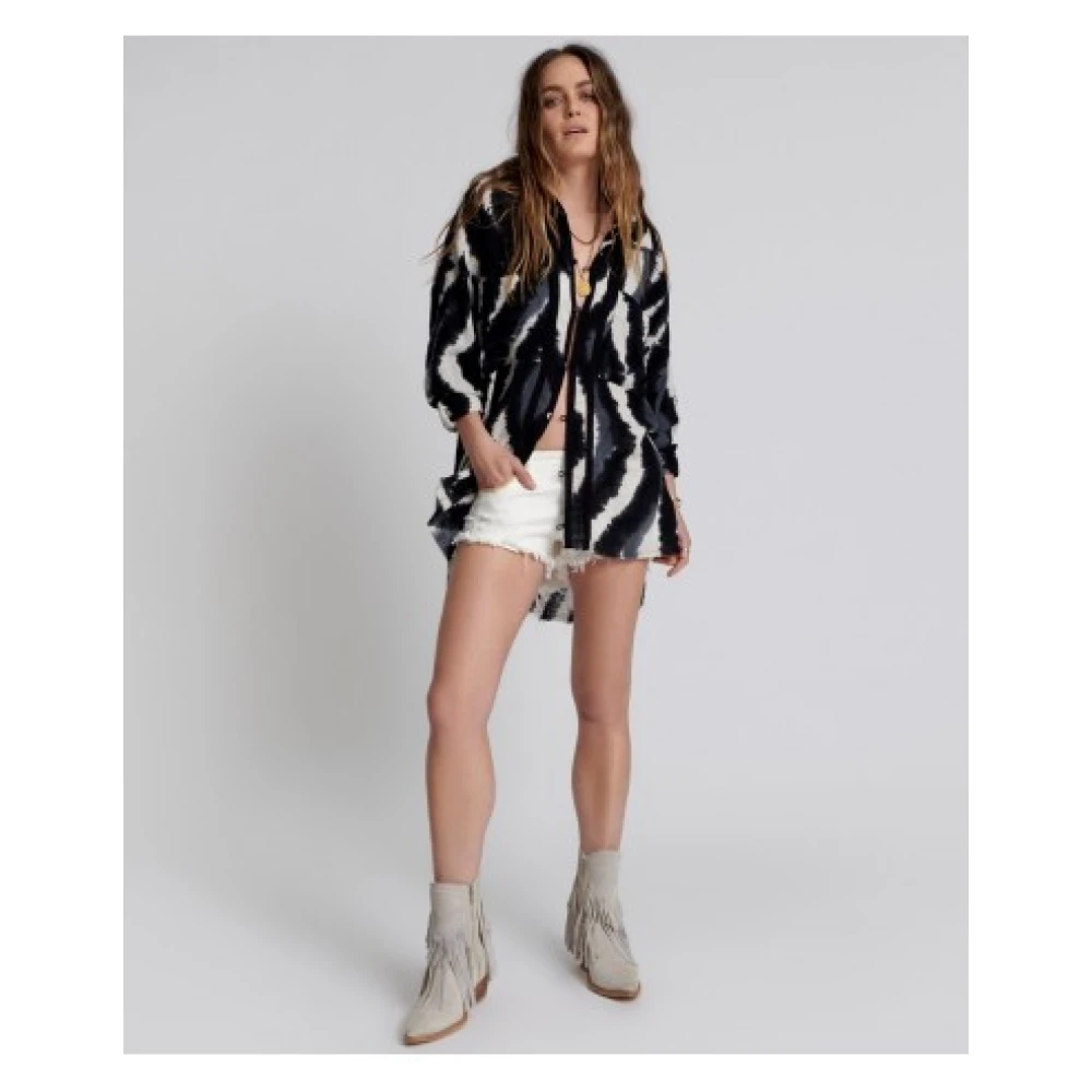 One Teaspoon Handgeschilderd Eclipse Longline Shirt Black Dames