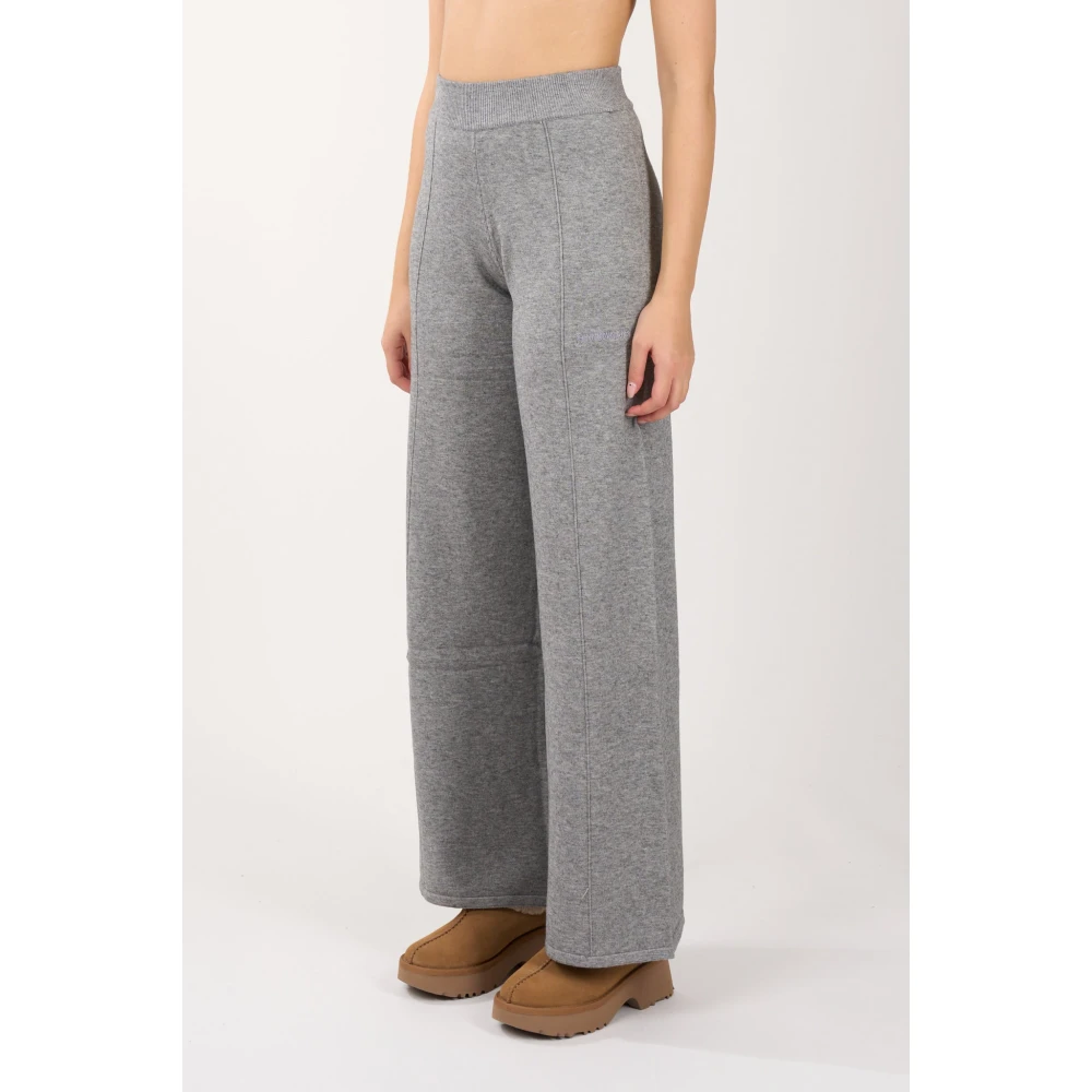 Hinnominate Gebreide Elastische Taille Broek met Geborduurd Logo Gray Dames